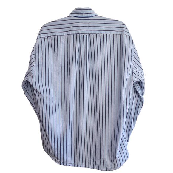 Faconnable Button Down Shirt Men's M Blue Cream Stripe 100% Cotton Made in USA - Picture 3 of 9
